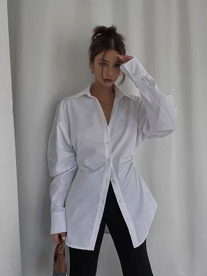 Homemade high-end custom absolutely absolutely cotton waist shirt 2021 long-sleeved white mid-length top autumn shirt