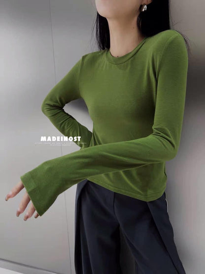 Classic all-match~MADEINOST all-match original high-quality round neck high elastic long-sleeved bottoming shirt T-shirt autumn women