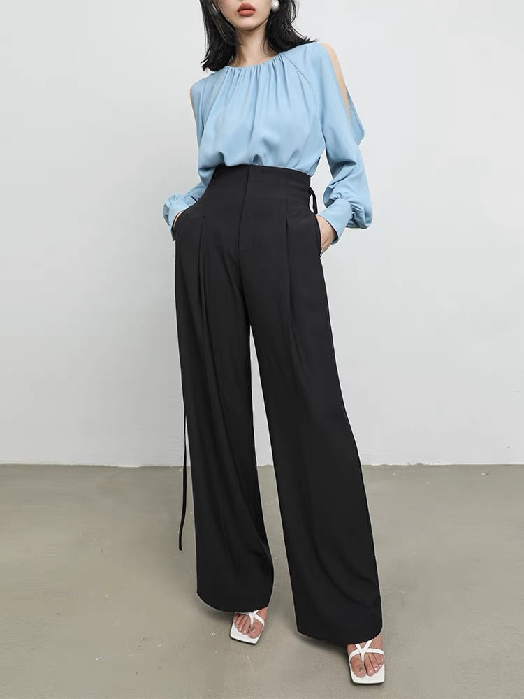 WANGXO high waist thin wide leg pants women's 2022 summer thin drape suit pants loose casual long pants