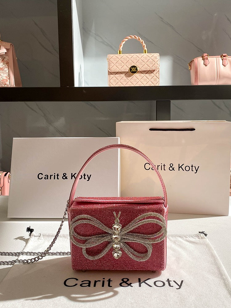 Carit Koty high-end rhinestone handbag women's 2023 new light luxury bow chain bag explosive style