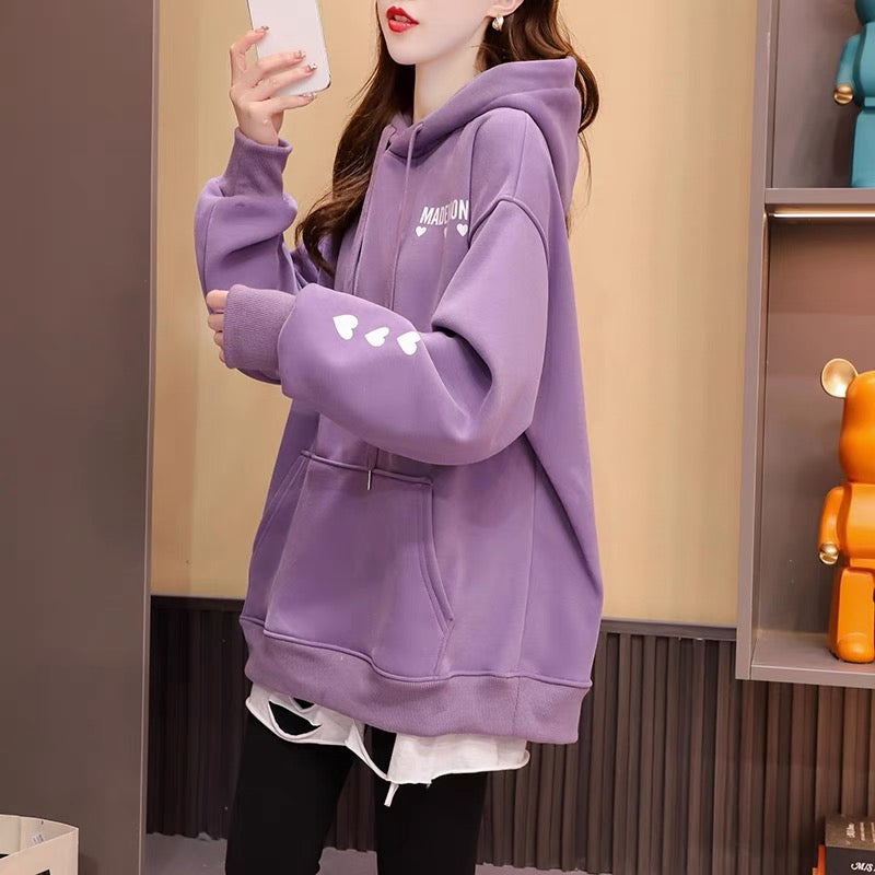 Fleece and thickened hooded sweater jacket women's 2022 new autumn and winter hot styles foreign style age reduction loose design tops