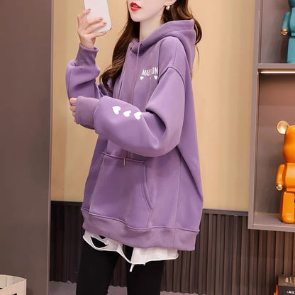 Fleece and thickened hooded sweater jacket women's 2022 new autumn and winter hot styles foreign style age reduction loose design tops