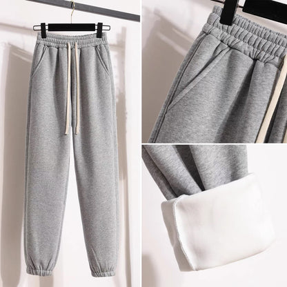 Grey sports pants women's loose-fitting casual pants 2022 new autumn and winter small plus velvet thickened sweatpants women