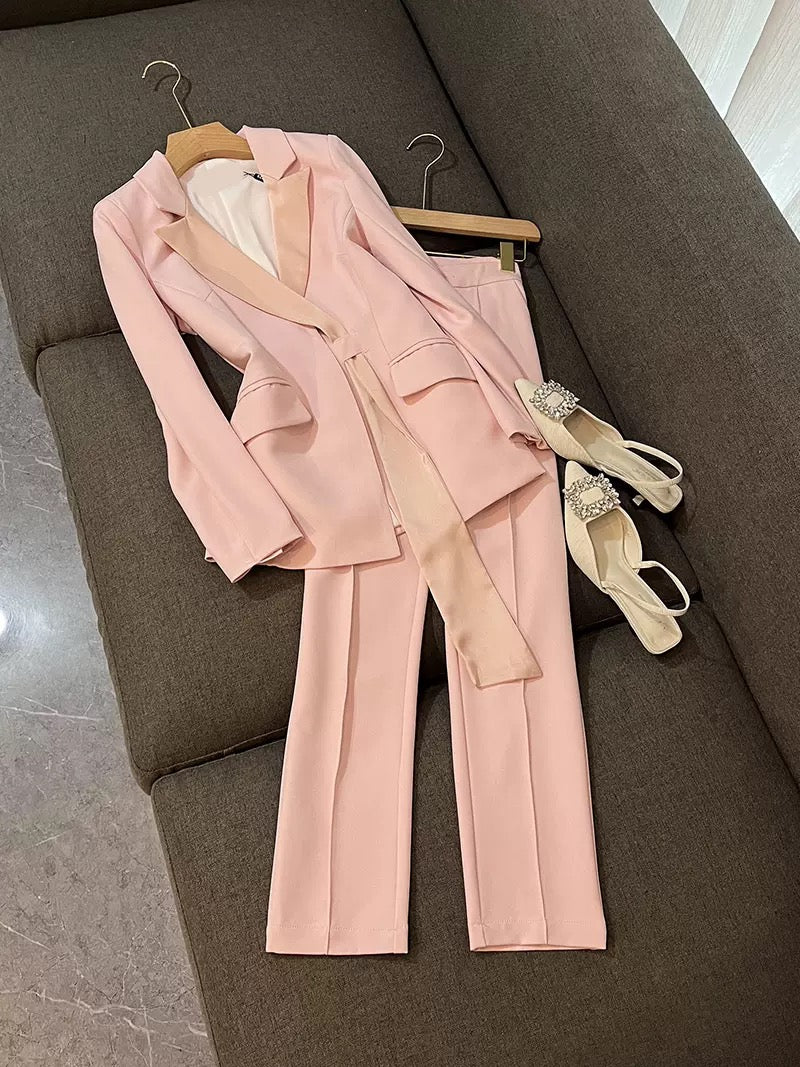 New European goods high-definition pink suit sweet and cool suit suit two-piece design niche high-end female 6475