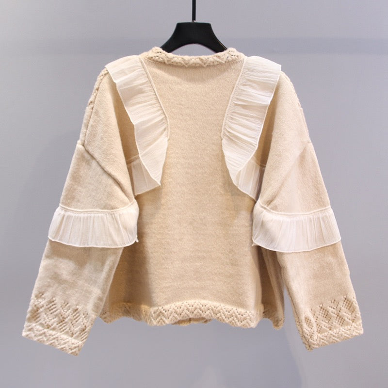 Gentle wind splicing sweater jacket women's 2023 new spring clothes loose lazy wind Japanese western style knitted cardigan