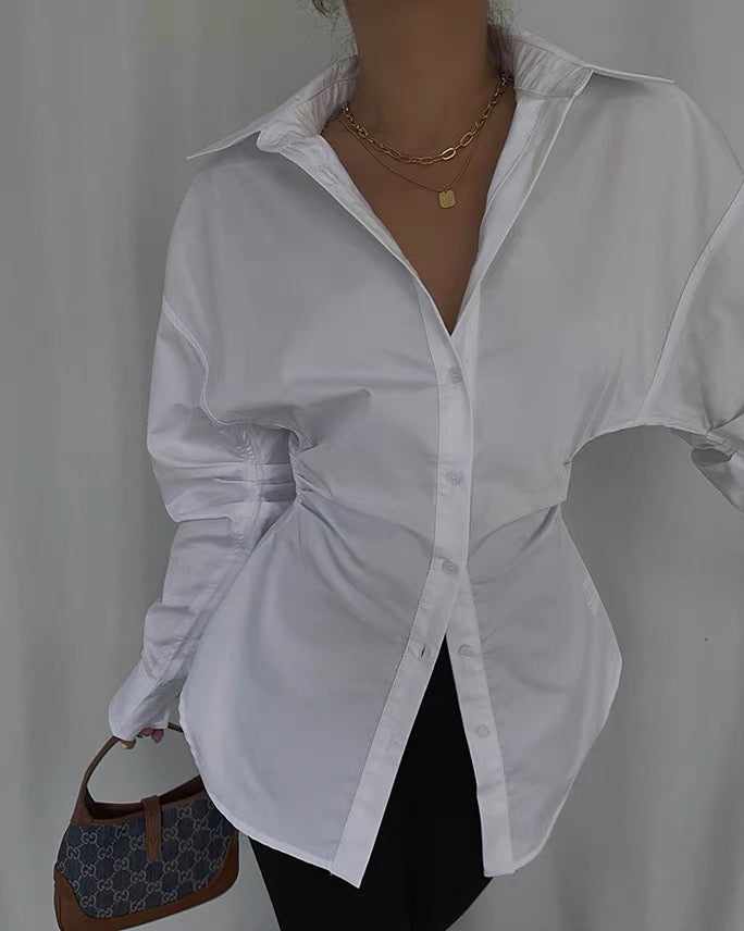 Homemade high-end custom absolutely absolutely cotton waist shirt 2021 long-sleeved white mid-length top autumn shirt