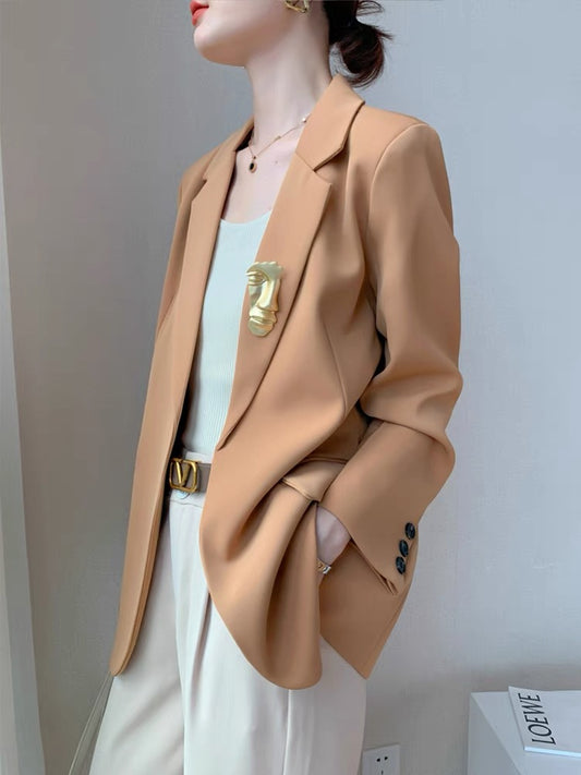 (Pre-Order) Orange casual small suit jacket women's 2021 spring and autumn new temperament loose and thin high-end professional suit