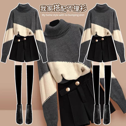 Small man autumn suit female 2022 autumn and winter new high-end fashion casual western style sweater two-piece set