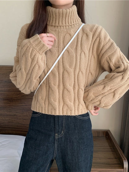 Turtleneck Sweater Women 2022 New Autumn Clothing High Waist Short Long-sleeved Knitted Sweater Western Style Lazy Wind Slim Top