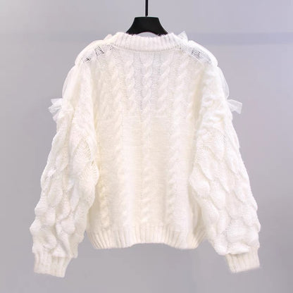 Small fresh mesh design sweater jacket women's early autumn 2022 new Korean version loose and western style knitted cardigan