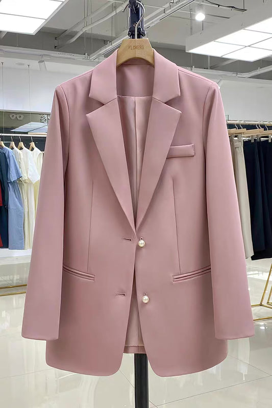 (Pre-Order) 2022 new sweet girl pink spring and autumn small suit jacket pearl button design niche suit jacket women