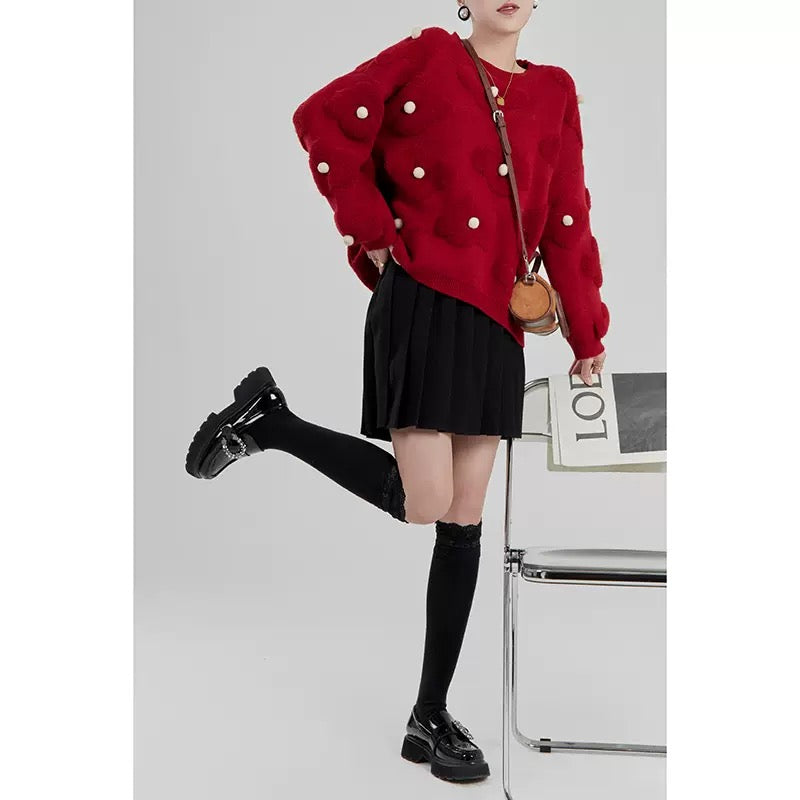 LLL LAB/Red Sweater New Year's Shirt High-quality Niche Chic Atmosphere Lazy Japanese Knit Women's 1639