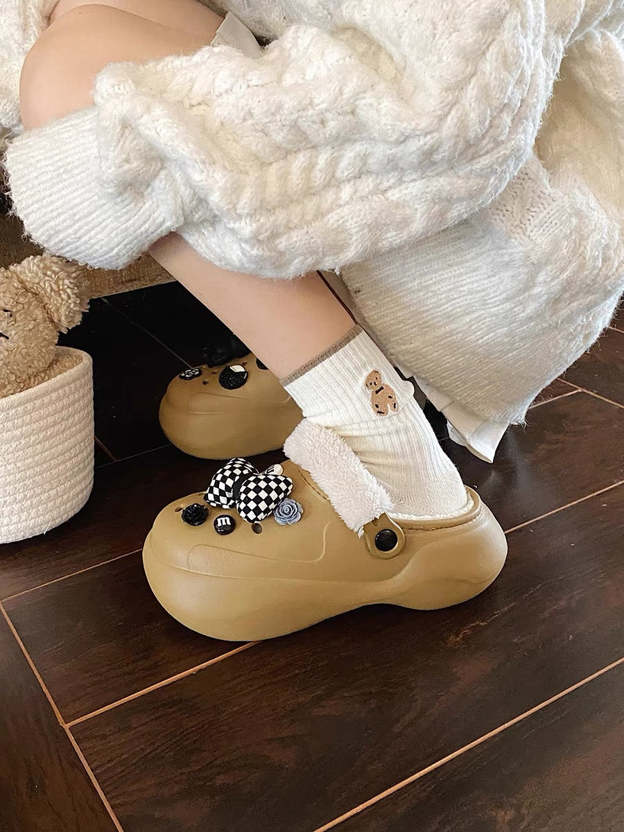 Net red thick bottom Baotou slippers women wear 2022 autumn and winter new style increase cute plus velvet non-slip large head cotton slippers