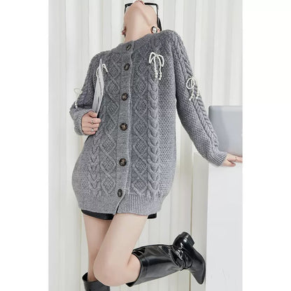 LLL LAB/Gray Sweater Women's Design Sense Retro Twist Korean Gentle Sweater Lazy High Sense Coat 1649