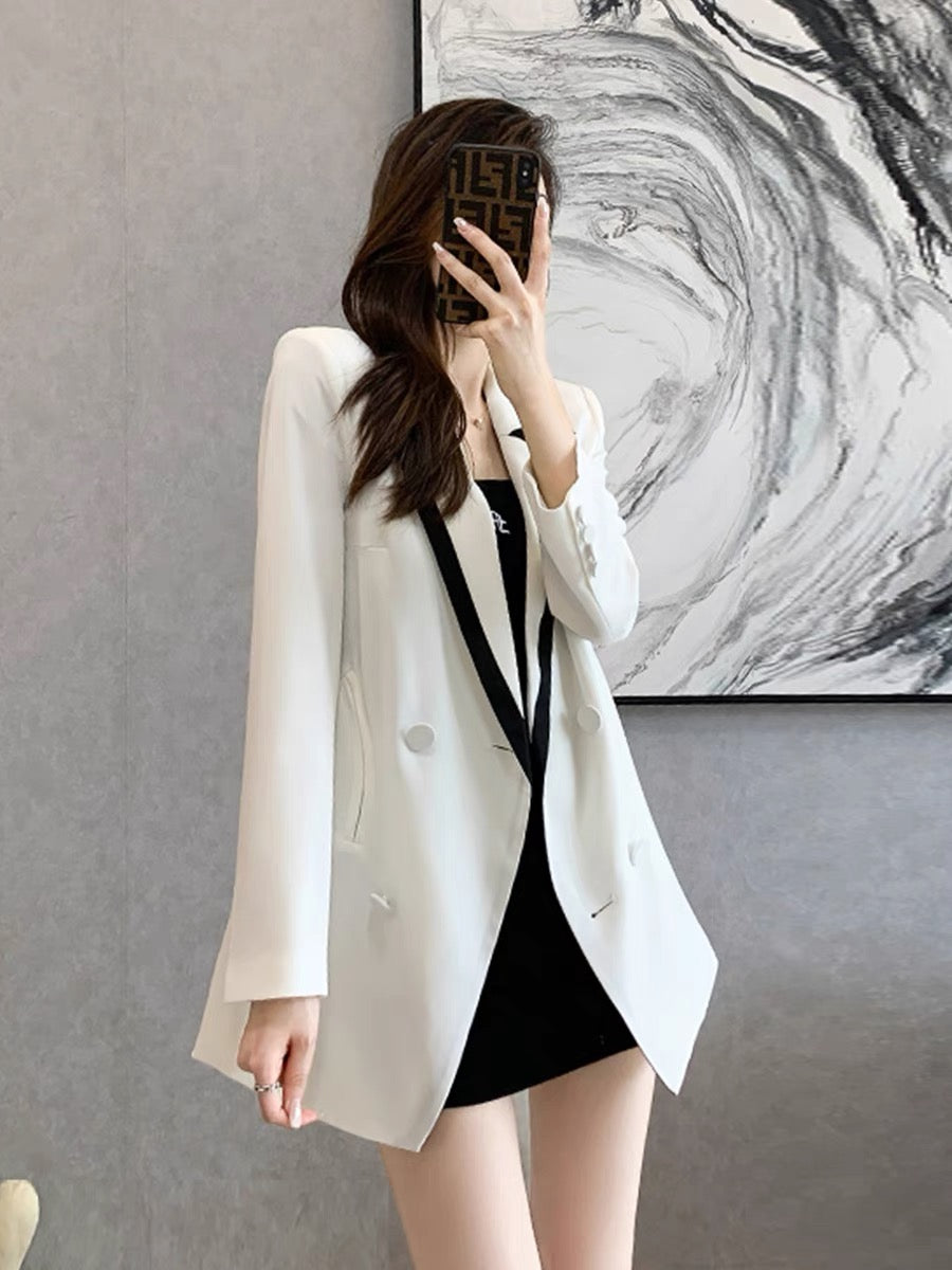 2022 spring new Korean style temperament waist slimming high-end foreign goddess fan casual white small suit jacket