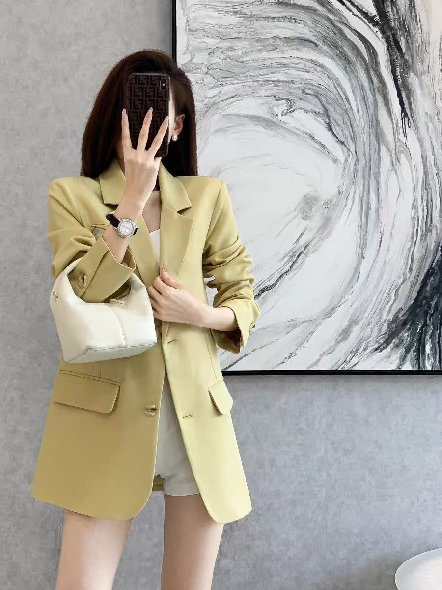 High-quality fried street suit jacket women's autumn and winter new retro temperament casual fashion commuter yellow suit top