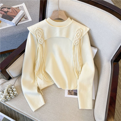 2022 autumn and winter new design pullover two-piece round neck knitted sweater women's waistcoat tassel chic top