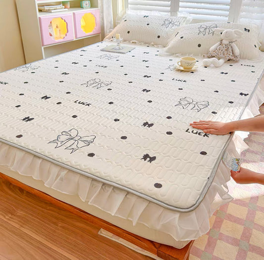 Summer Ice Silk Latex Mat Fitted Sheet Three-piece Set Girl Machine Washable Single Double Mattress Air Conditioning Soft Mat