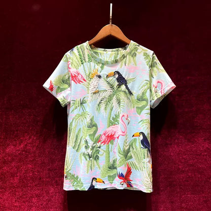 Niche fashion printing heavy industry round neck short-sleeved simple T-shirt women's summer 2022 new style thin and versatile ins tide