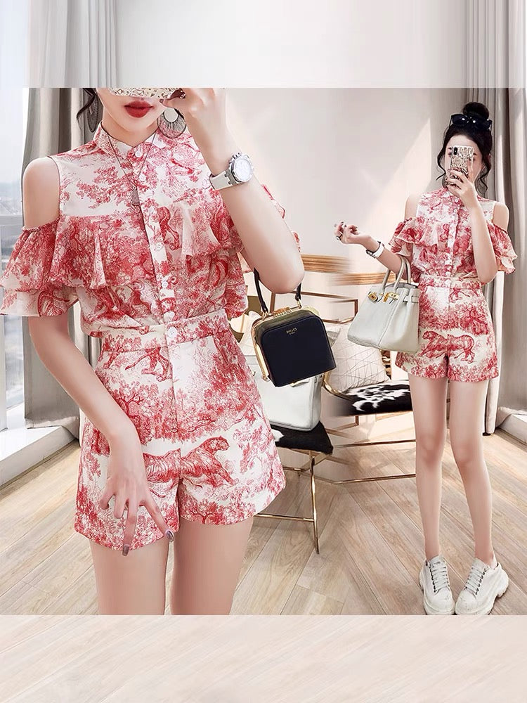 Shorts suit women's fashion Western style fashionable 2022 new women's summer clothes small top pants women's two-piece set