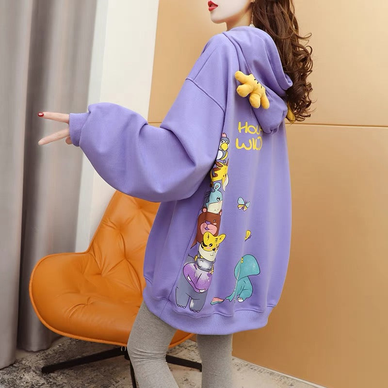 Plush thickened hooded sweater women's mid-length 2022 autumn and winter new loose design oversize coat