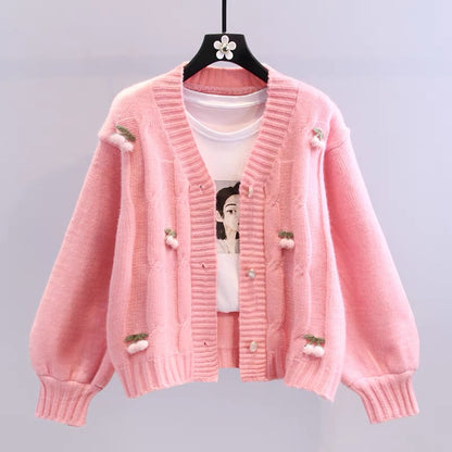 Small fresh twist sweater coat women's autumn and winter 2022 new Japanese loose outer wear lazy wind knitted cardigan