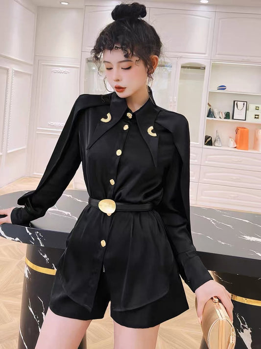 (Pre-Order) Point-neck acetate satin high-quality temperament commuter shirt women's 2022 spring and summer new design niche top