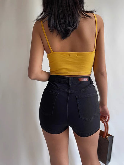 Superb quality elastic big tight denim shorts European and American hot girls hot pants bag hip show leg length 2022 summer new