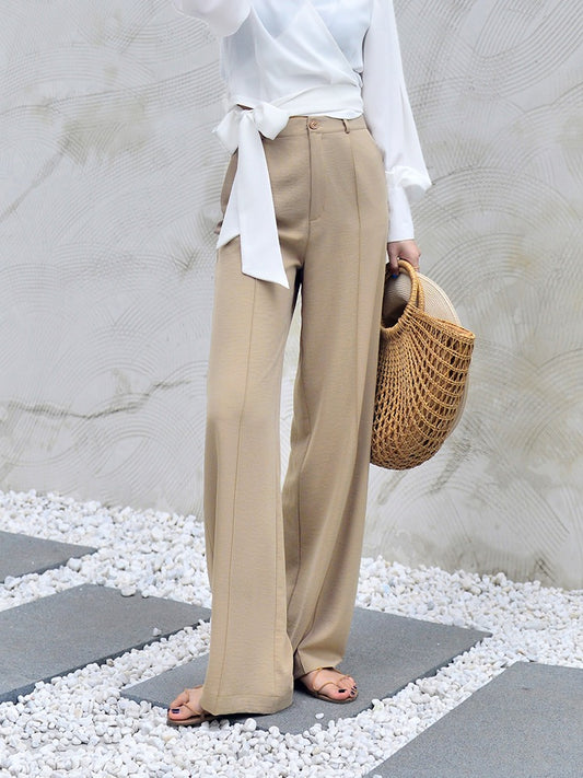 High-waist wide-leg pants women's summer thin section khaki loose and thin straight-leg suit pants with drape and floor mopping casual pants