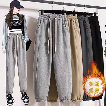 Pants women's 2022 velvet thickened harem pants women's autumn and winter loose-fitting casual sports pants loose all-match sweatpants