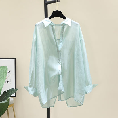 Candy-colored tencel shirt women's 2023 new French style solid color thin shirt long-sleeved micro-transparent sunscreen jacket