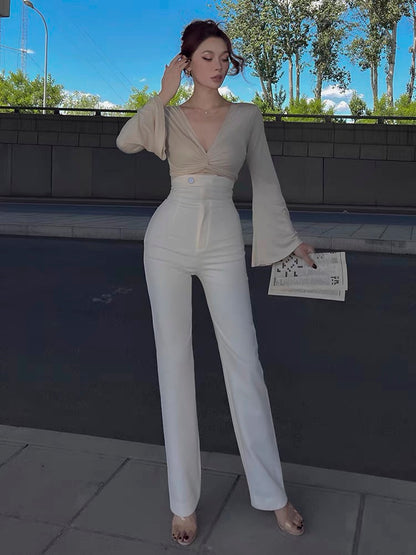 Le palais vintage original one piece long-legged hot girl ultra-high waist thin white cigarette pants