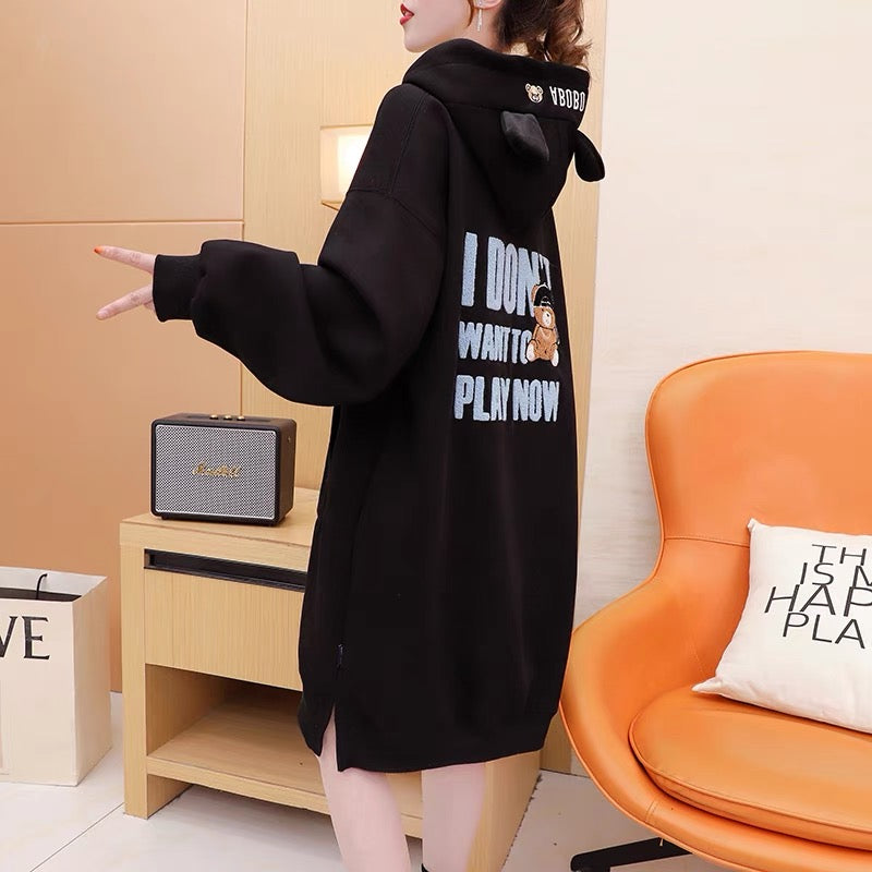 Fleece and thickened hooded sweater women's mid-length 2022 new autumn and winter hot style foreign style loose design coat