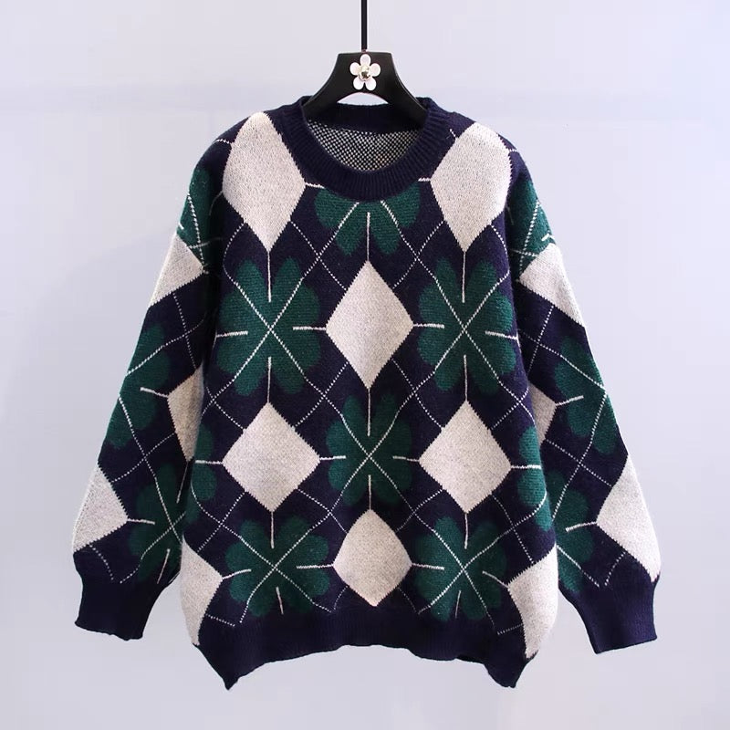 Color-blocking retro lazy sweater women's winter 2022 new Japanese style loose and western style all-match age-reducing knitted top