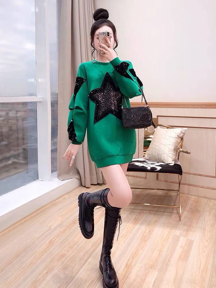 Sweater dress space cotton 2022 new women's winter green college style casual loose small dress