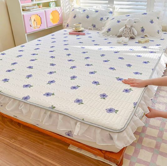 Summer Ice Silk Latex Mat Fitted Sheet Three-piece Set Girl Machine Washable Single Double Mattress Air Conditioning Soft Mat