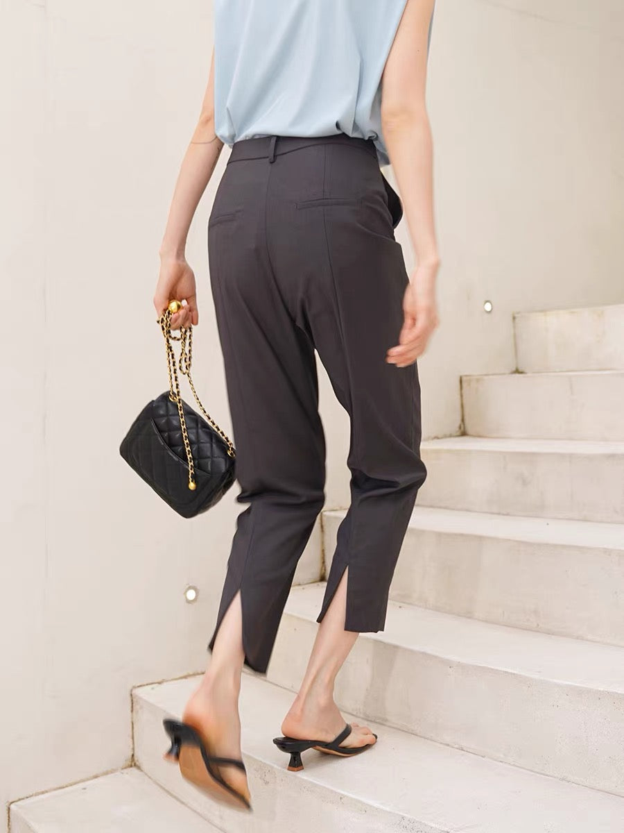 Spring and Autumn 2022 new hanging style suit pants women summer nine  points loose leisure senior sense straight tube cigarette pipe pants  slimmer