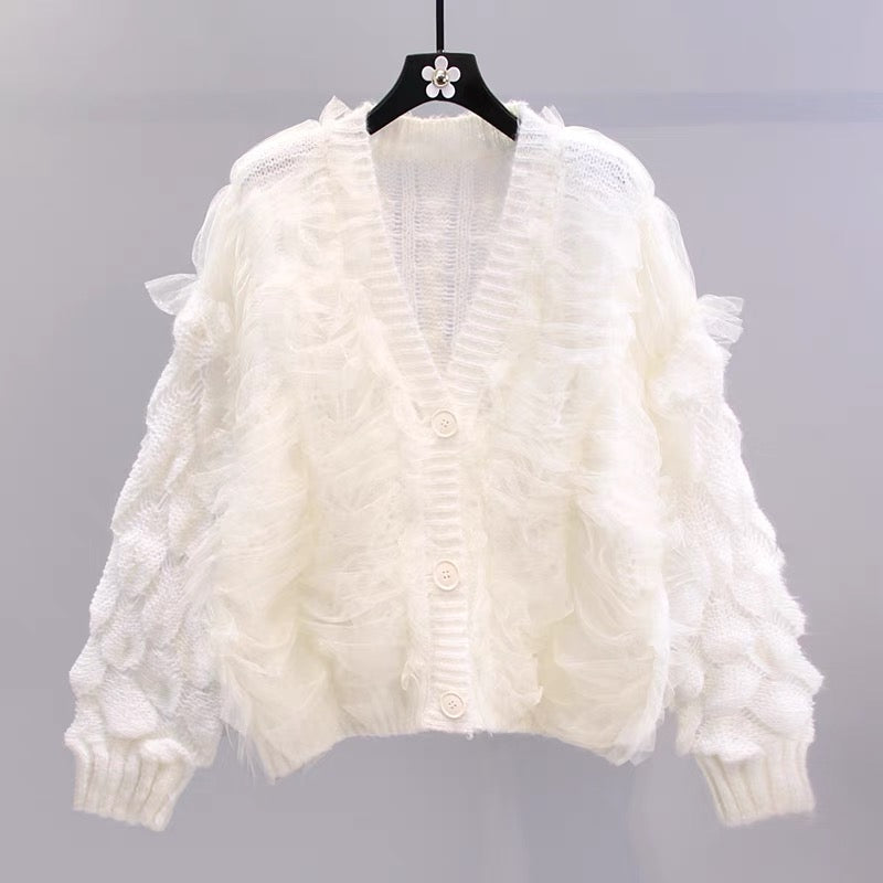 Small fresh mesh design sweater jacket women's early autumn 2022 new Korean version loose and western style knitted cardigan