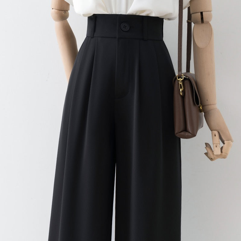 Black trousers women's summer 2022 new high waist straight casual wide-leg suit pants small drape summer thin section