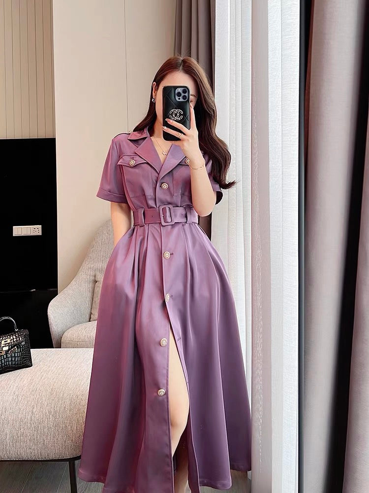 Miss Dong high-end custom 2022 summer new niche design acetate French shirt slim polo dress
