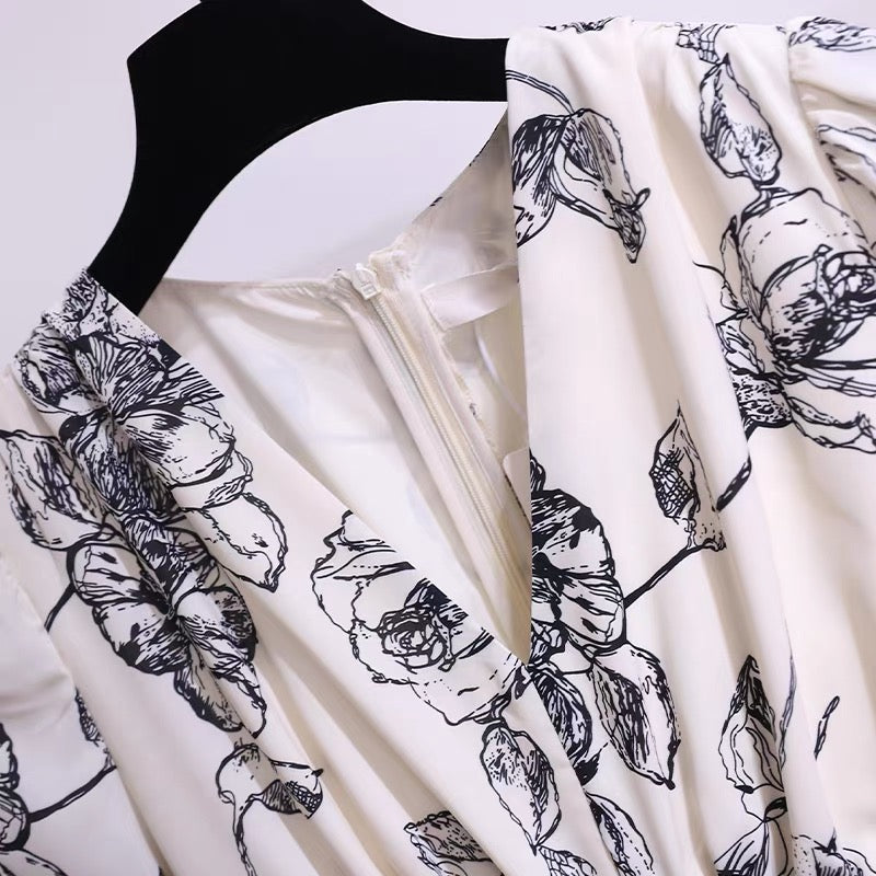 Floral chiffon long-sleeved shirt