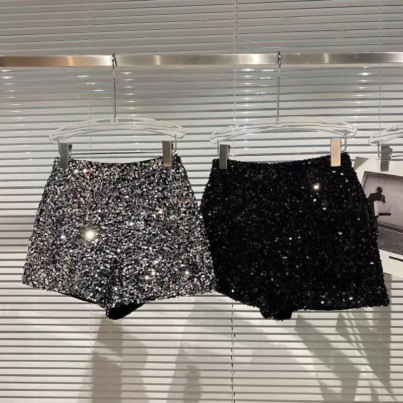 Net red with the same paragraph 2022 autumn new full sequins shiny heavy industry zipper nightclub celebrity three-point shorts hot pants women