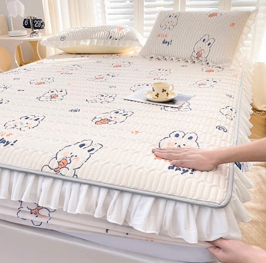 Lace Latex Mat Fitted Sheet Three-piece Set Ins Machine Washable Single Mattress Air Conditioning Soft Mat Class A Summer