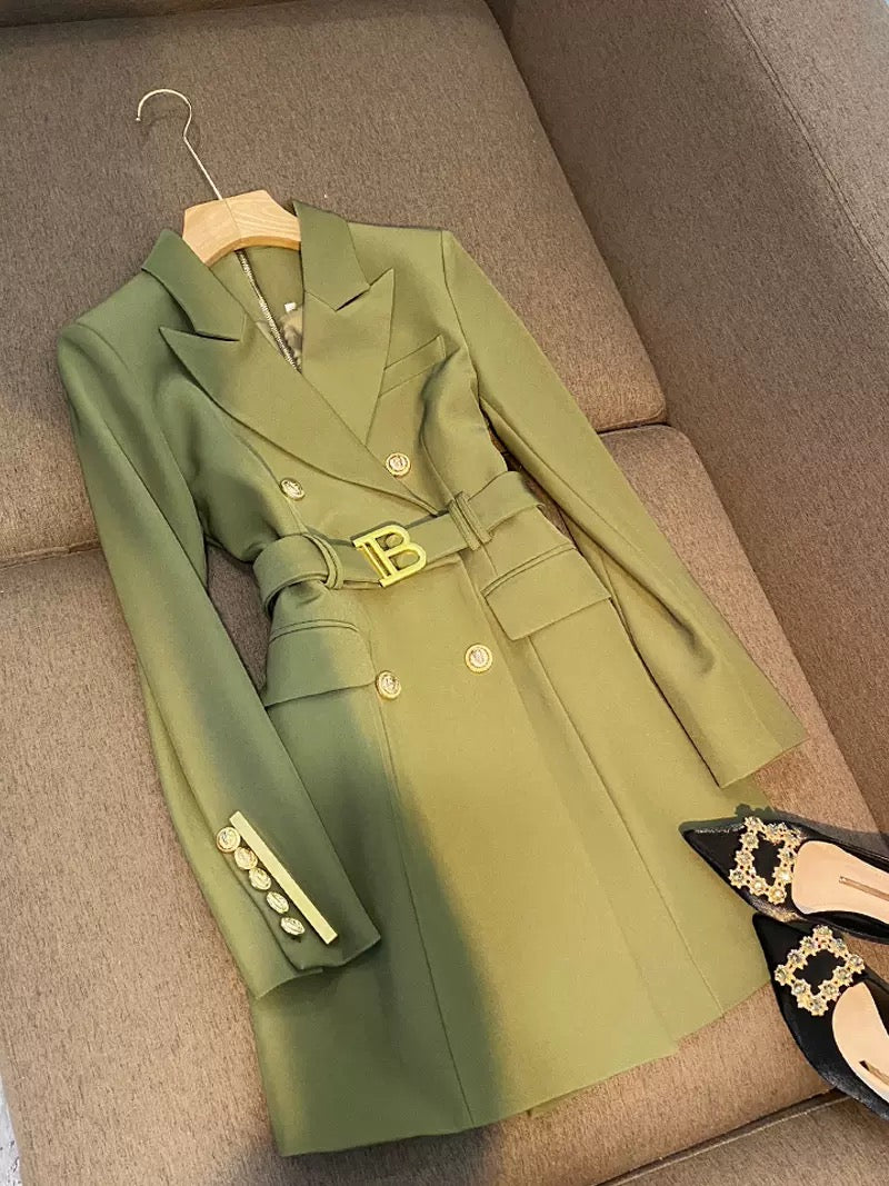 Army Green French Temperament 2022 Suit Dress Royal Sister Wind Shows Thin Autumn Women's Waist 5777