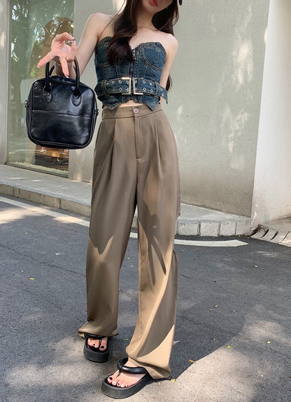 Hole design sense suit pants female summer Korean version 2023 new high waist slim wide leg casual trousers mopping pants