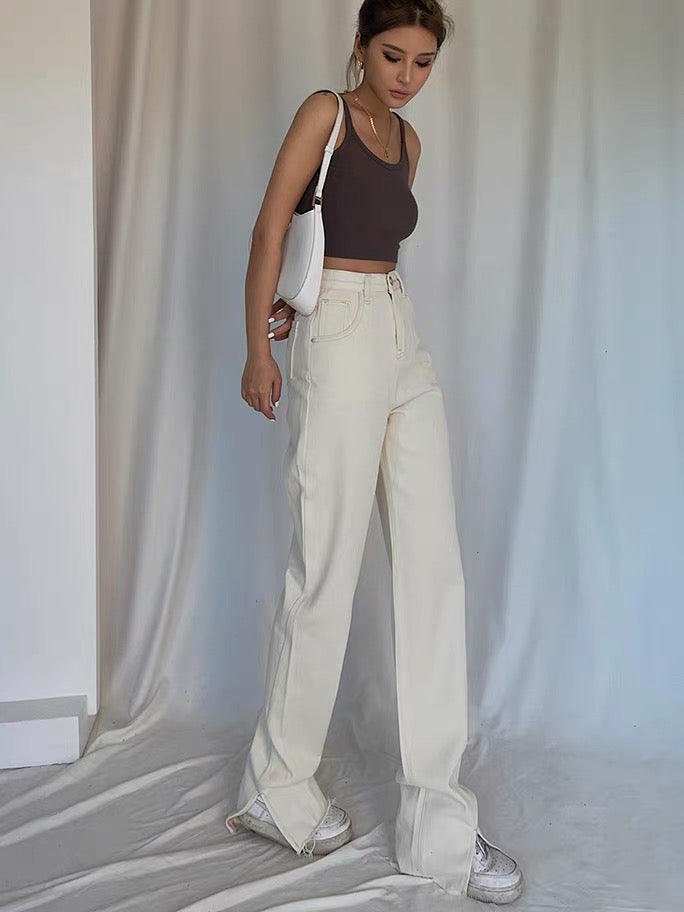 Autumn new style asymmetrical front and rear trousers slit high