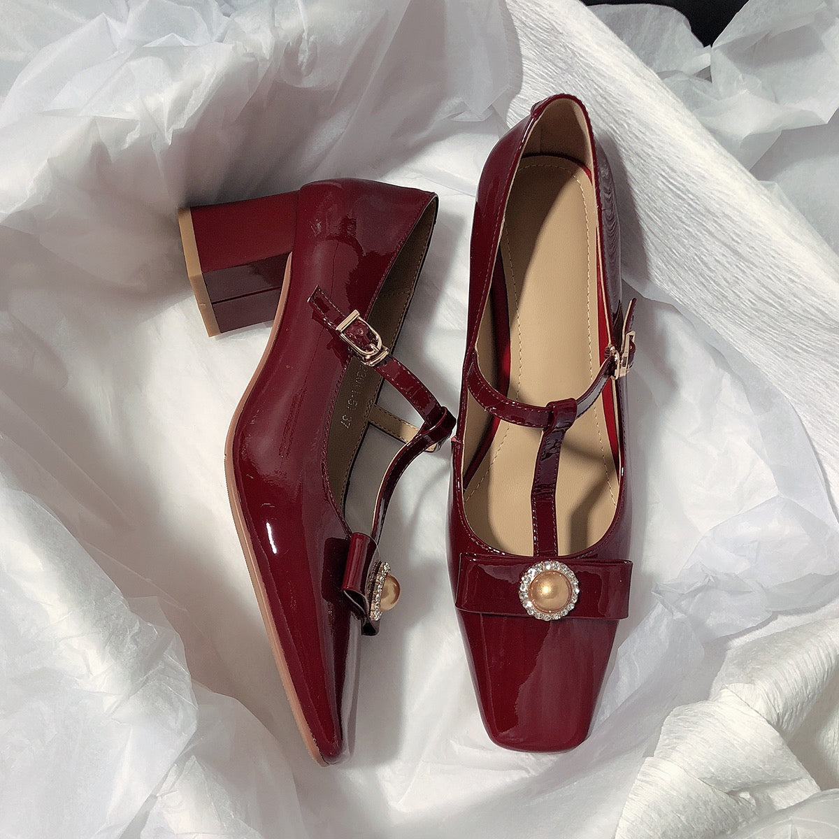 Senyu Haixiang 2023 new leather high-heeled thong shoes retro sweet single shoes bow French wedding shoes women