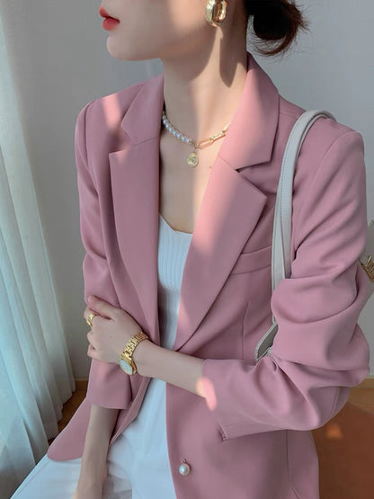 (Pre-Order) Senior drape temperament fashion casual small pink suit jacket women's 2021 autumn new professional suit