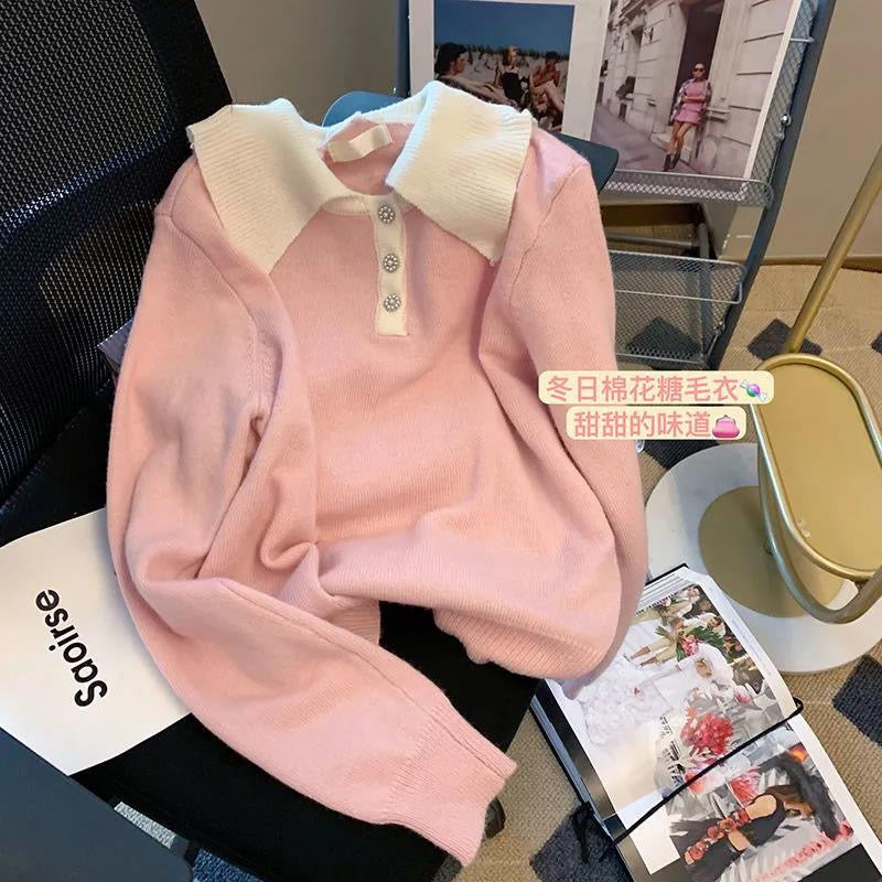 Korean style gentle style first love pink sweater women's spring clothes 2022 new design sense niche chic top clothes