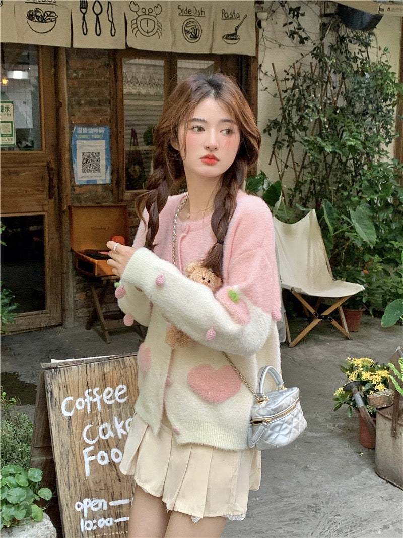 kumikumi sweet age-reducing heavy industry bear love imitation mink knitted cardigan autumn gentle sweater jacket female